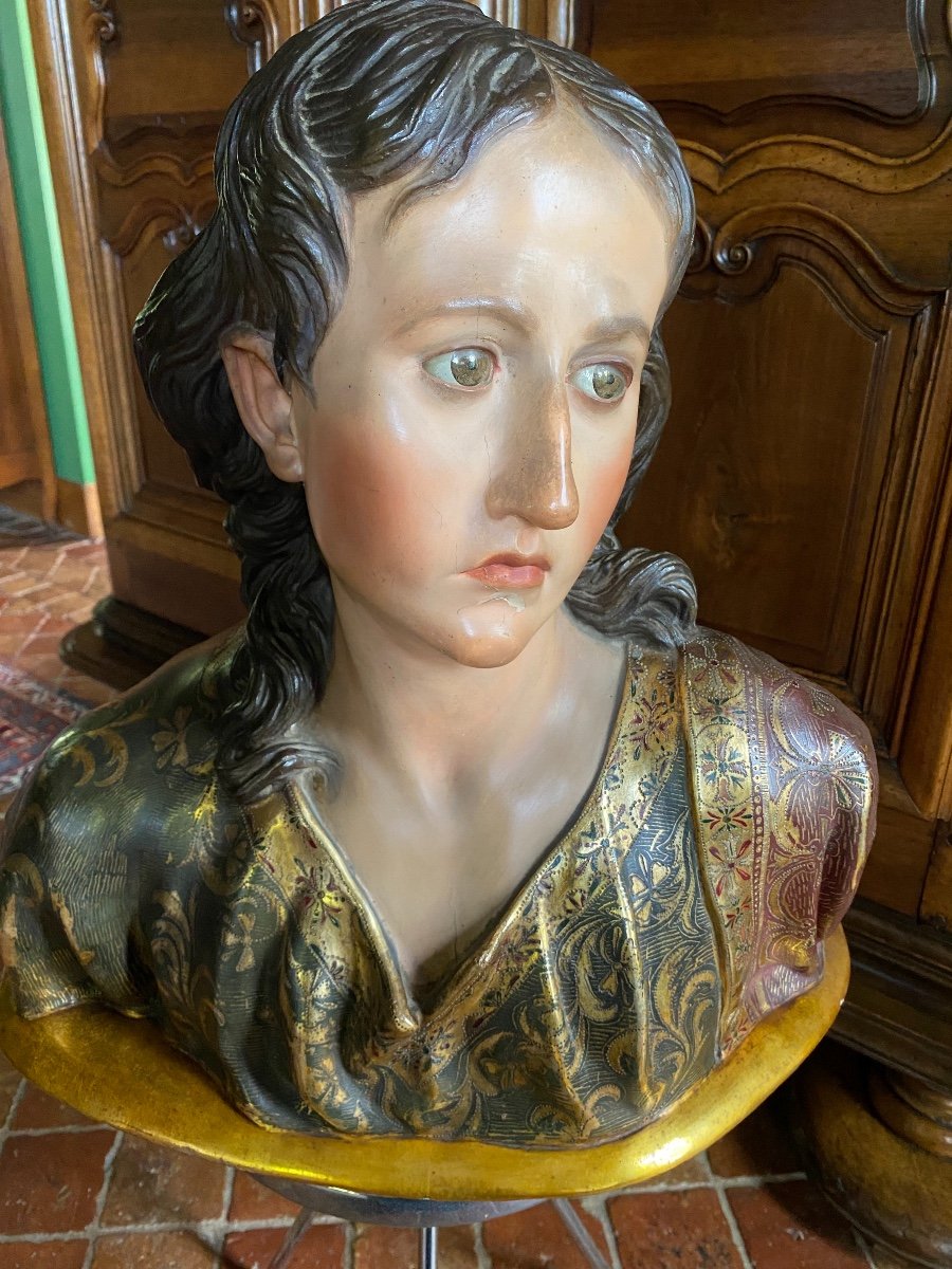 Important Polychrome Wood Bust Baroque Style End Of XIX Eme Century-photo-3