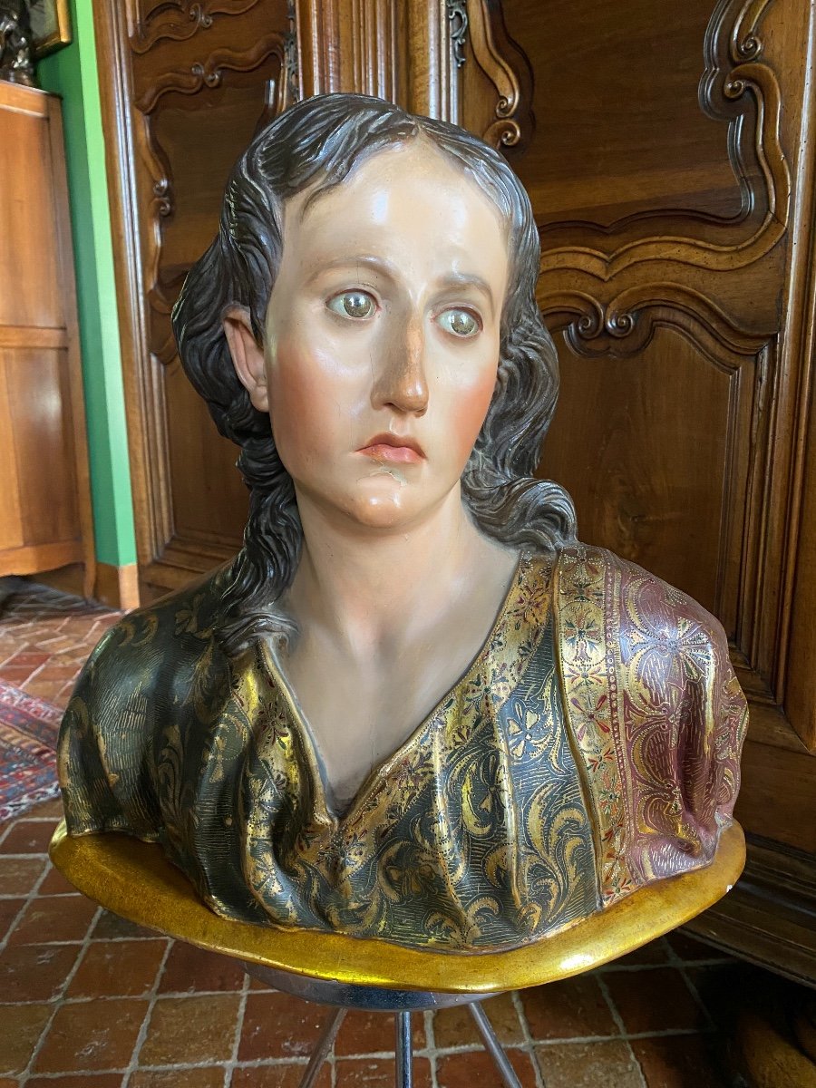 Important Polychrome Wood Bust Baroque Style End Of XIX Eme Century-photo-8