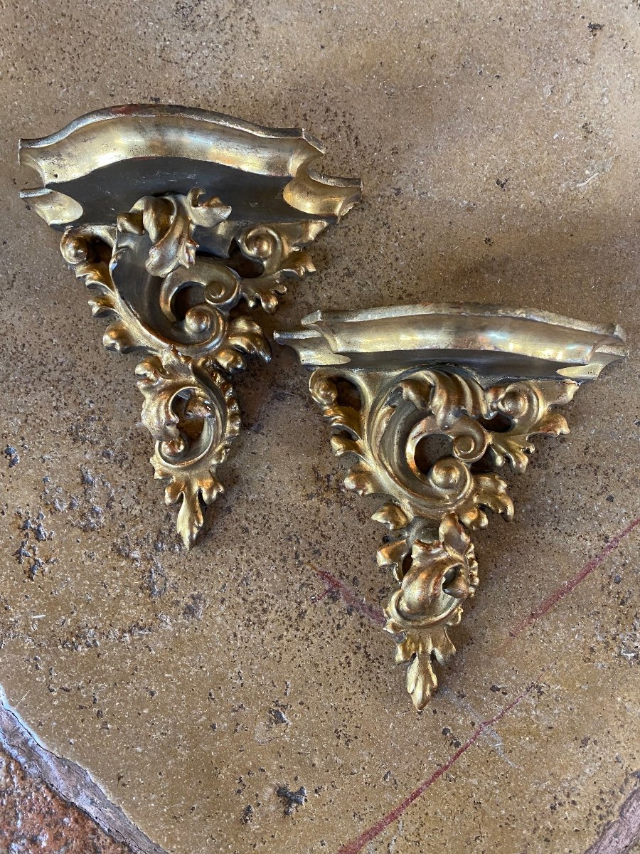 Pair Of Applique Consoles In Golden Wood From XIX Eme Century-photo-8