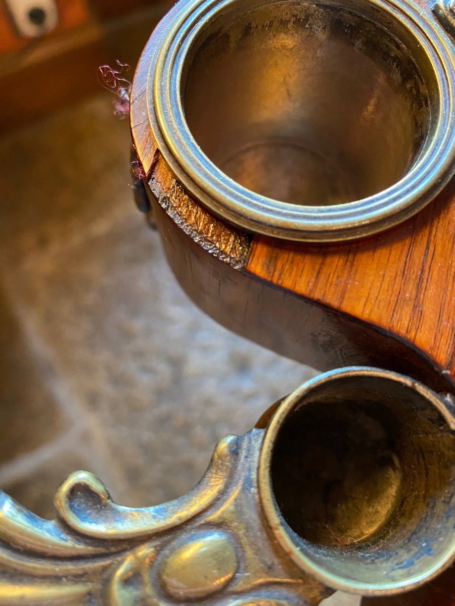 Inkwell Kidney Candle Holder In Rosewood Louis XV Period-photo-3