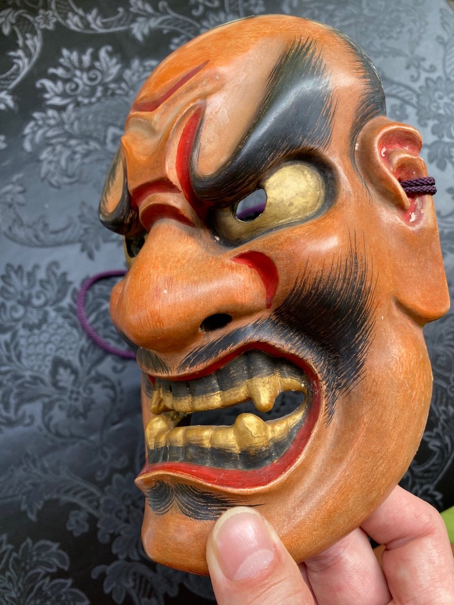 Japan, Noh Theater Mask In Lacquered Wood Meiji Era, Demon Shikami Or Oni-photo-4