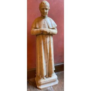Grande Statue En Albâtre Saint Jean Bosco, Signée Fin Du XIX Eme Siècle 