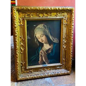 Beau Portrait Italien Du XVII Eme Siècle, La Vierge Marie  attribuée à Solferato
