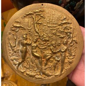 L’olympe, Et Les Amours Des Dieux, Grand Médaillon En Bronze Doré, Fin Du XVII Eme Siècle Début