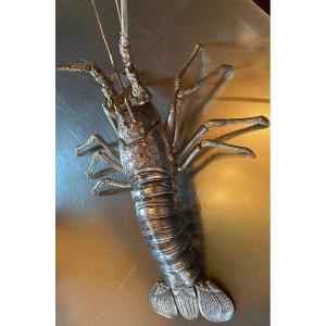 Grande Langouste Articulée, Jizai Okimono En Bronze Argenté ère Meiji 