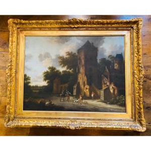 Large Oil On Dutch Canvas Early 18th Century Surroundings Of Claes Molenaer