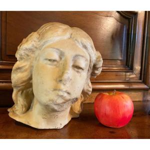 Flora, Moving Vestige Of A Young Woman's Face In Marble, 19th Century 