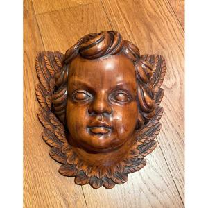 Carved Wooden Cherub Angel Head 