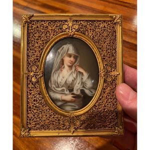 The Vestal Virgin After Angelika Kauffman, 19th Century Porcelain Miniature 