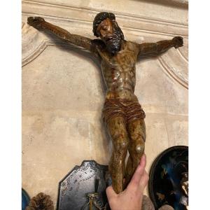 Important Polychrome Christ On The Cross From The End Of The 16th Century 