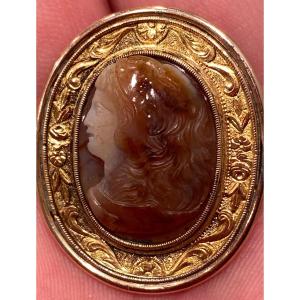 Young Hercules Wearing The Skin Of The Nemean Lion, Agate Cameo End Of The 18th Century, Gold Brooch