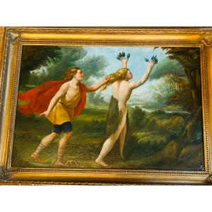 Apollo And Daphne Oil On Canvas From The End Of The 17th Century After Ovid's Metamorphoses