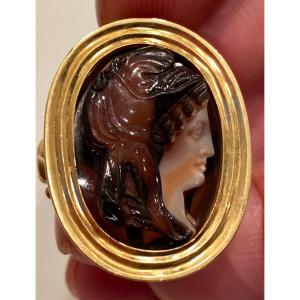 Gold Ring With The Profile Of Paris, Neoclassical Cameo Early 19th Century 