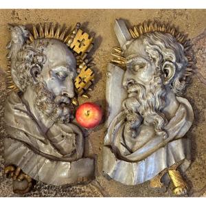 Saint Peter And Saint Paul In Carved Wood From The 18th Century 