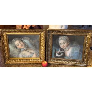 Paire De Pastels Aux Jeunes Femmes De Style Louis XV 