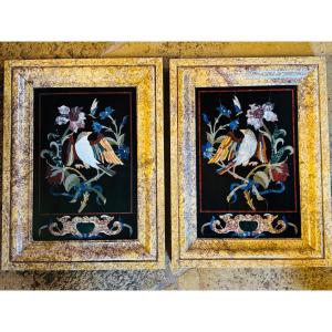 Imposing Pair Of Marble Marquetry Paintings, 19th Century 