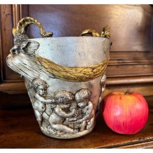 Cast Iron Champagne Bucket With Bacchanalian Decor 1900