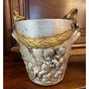 Cast Iron Champagne Bucket With Bacchanalian Decor 1900