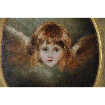 Angel Head, Oil On Canvas XIX Century, Follower Of Joshua Reynolds