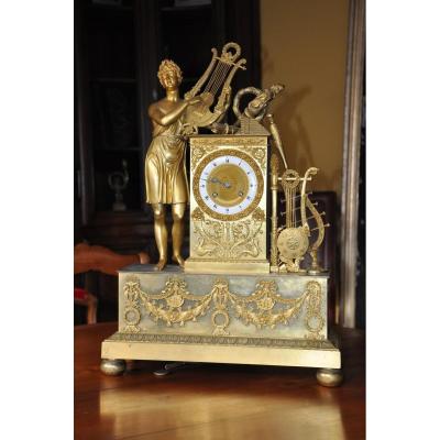 Grande Pendule En Bronze Doré : Orphée, époque Restauration