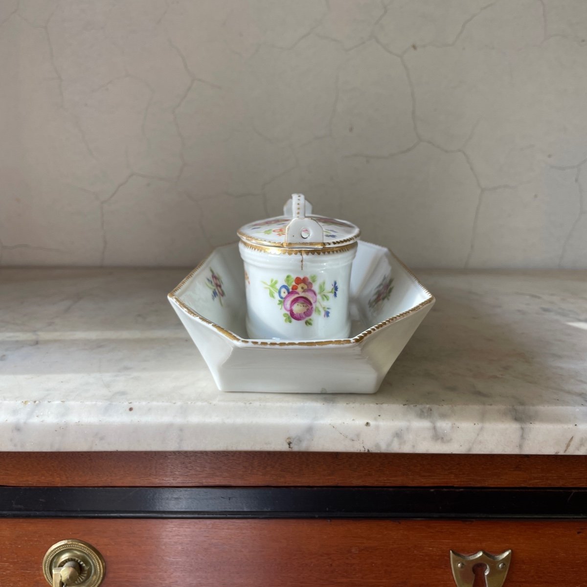 Manufacture De Boissettes, Porcelain Butter Dish With Flower Decor, Louis XVI XVIIIth Period-photo-3