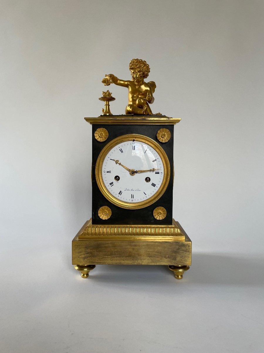 Love Clock From The Directoire Empire Gilt Bronze Dubuc Aîné Circa 1800 End Of The 18th Century-photo-2