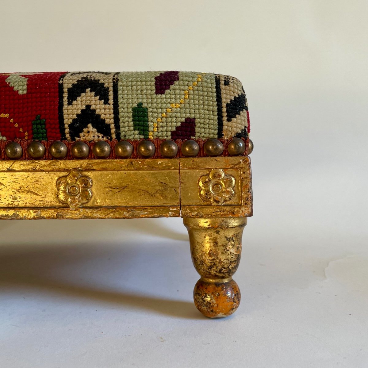 Pierre-benoit Marcion, Empire Period Golden Wood Leg Stool Early 19th Century-photo-2