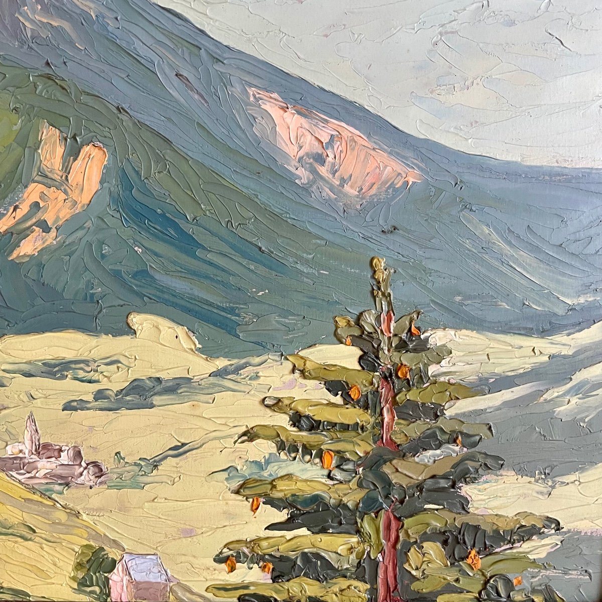 French Art Deco School Chamechaude, Massif De La Chartreuse, Alps Oil Panel Mountain-photo-3