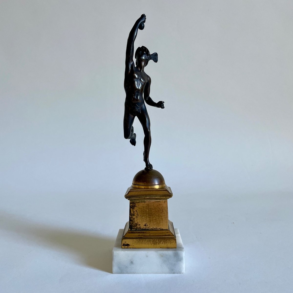 Mercure Statuette Bronze Patiné Et Doré époque Empire Début XIXe Siècle D’après Giambologna-photo-2