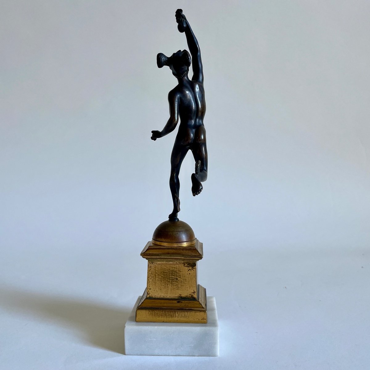 Mercure Statuette Bronze Patiné Et Doré époque Empire Début XIXe Siècle D’après Giambologna-photo-1