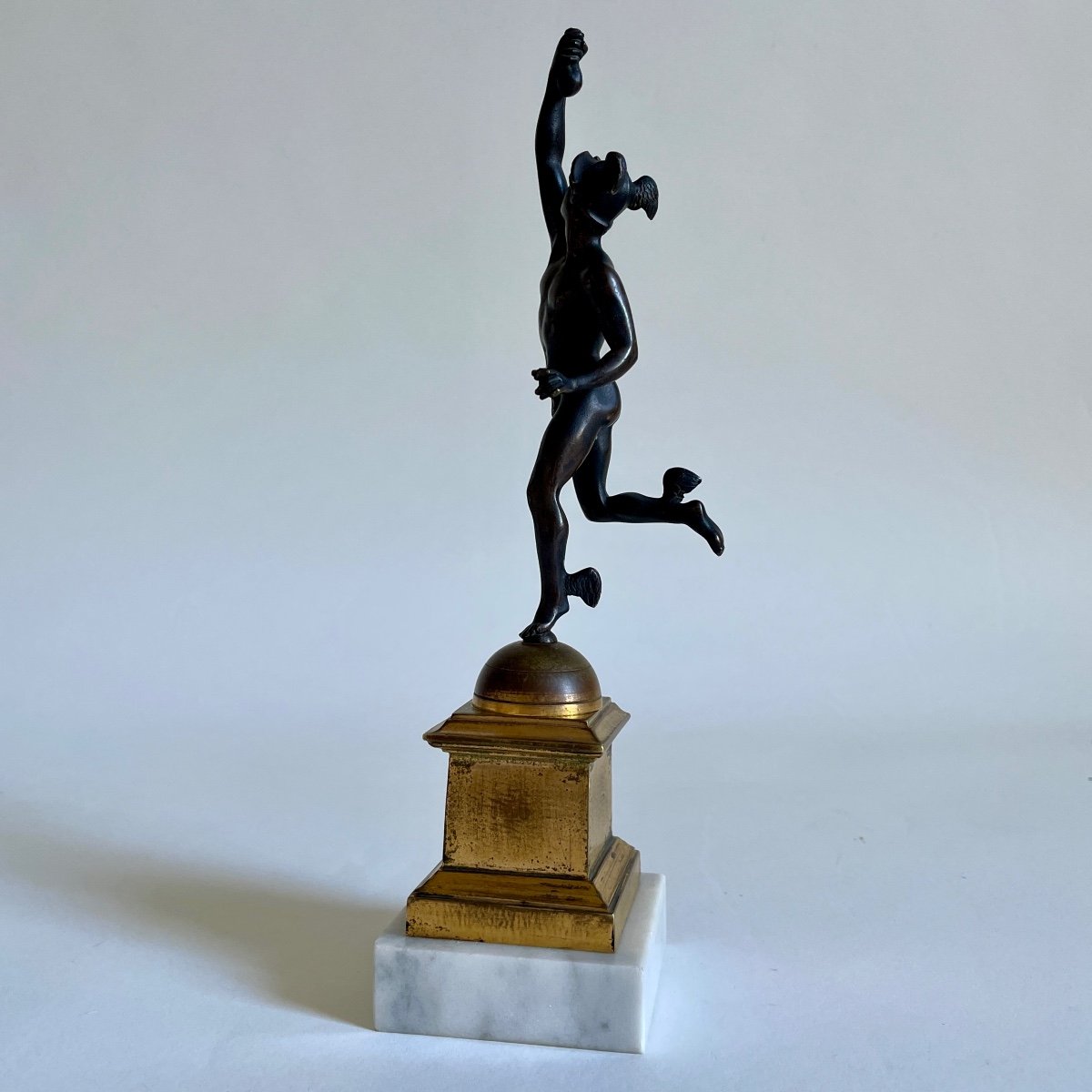 Mercure Statuette Bronze Patiné Et Doré époque Empire Début XIXe Siècle D’après Giambologna-photo-2