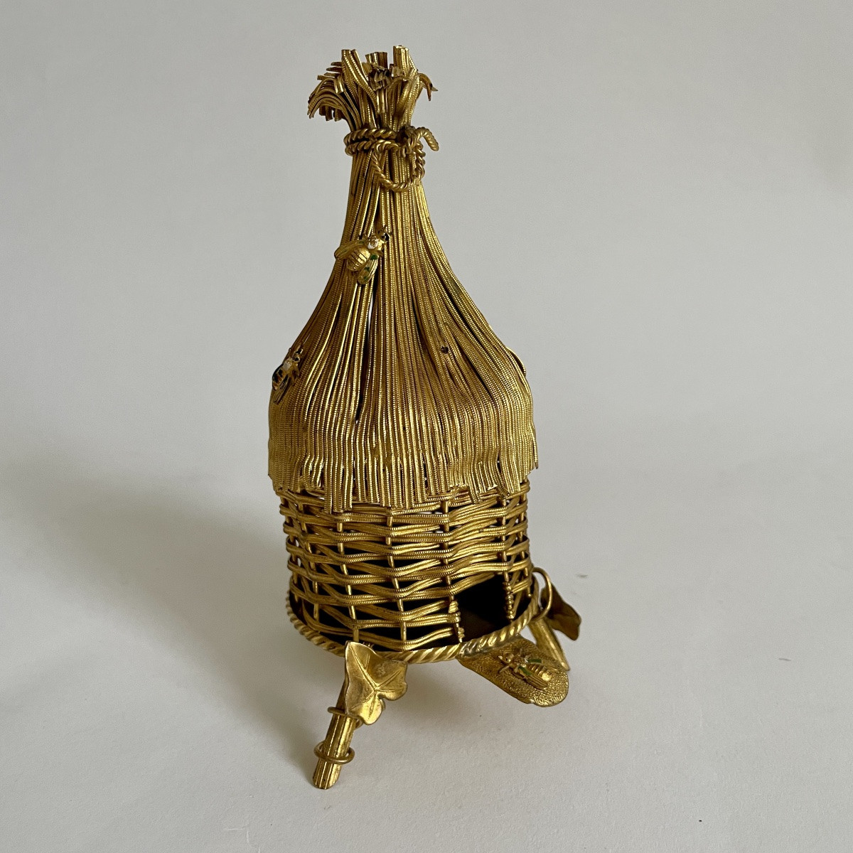 Empire Style Beehive Cellar Scent Perfume Bottle Napoleon III Gilt Bronze 19th Century -photo-1