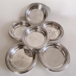 Odiot Suite Of Six Silver Metal Bottle Coasters Late 20th Century Silver Lined