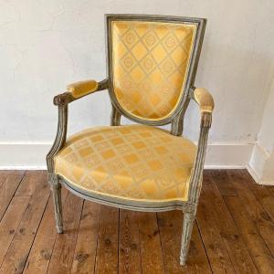 Cabriolet Armchair Backrest With Louis XVI Period End Of 18th Century Trianon Gray