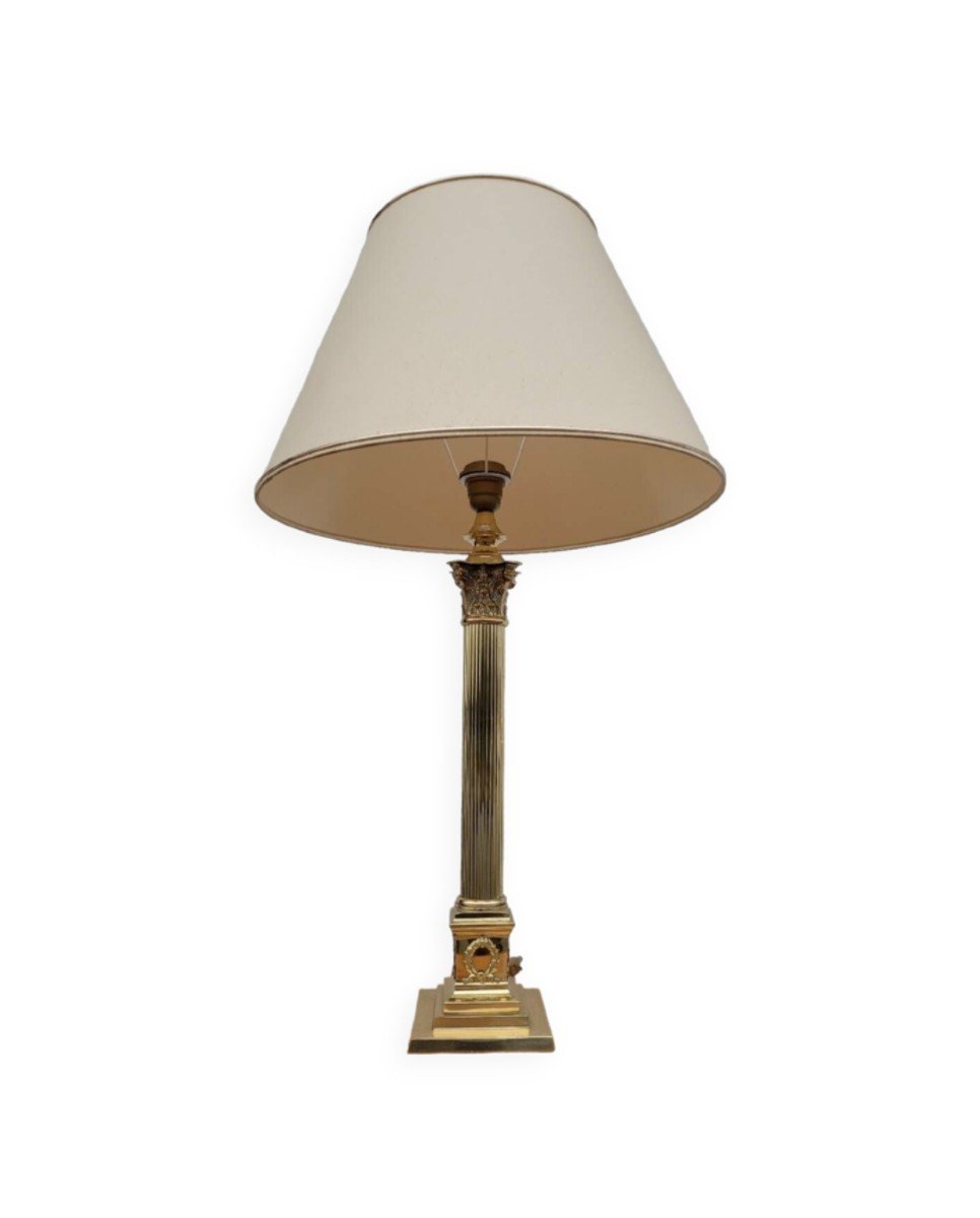 Neoclassical Empire Style Brass Column Lamp -photo-2