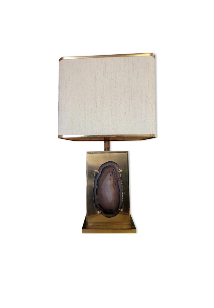 Lampe De Bureau Par Willy Daro En Agate Vintage 1970s Signé -photo-2