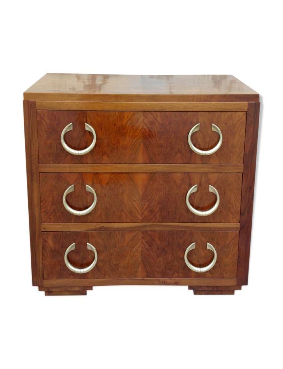 Art Deco Period Chest Of Drawers 1930s In Walnut, 3 Drawers -photo-3