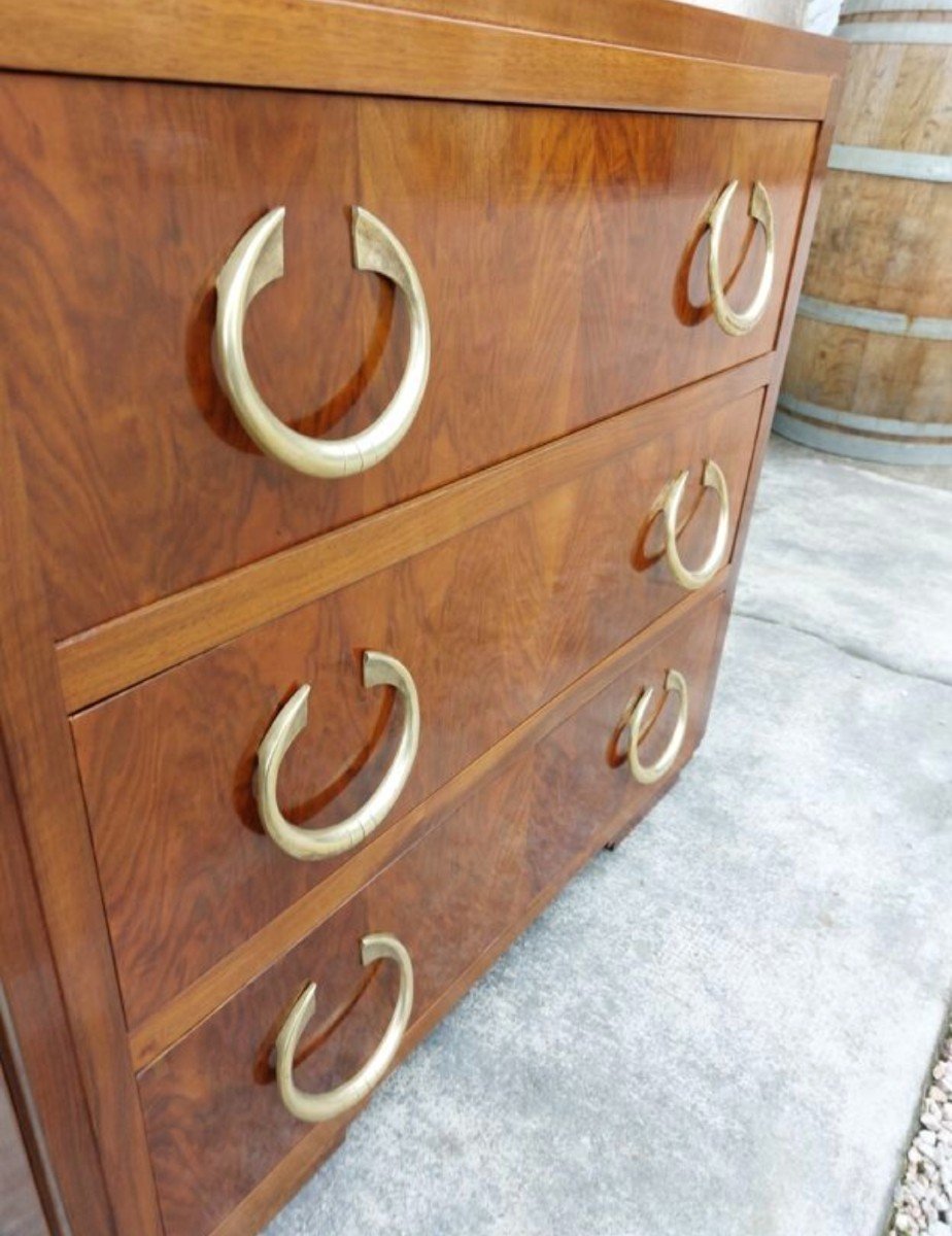 Art Deco Period Chest Of Drawers 1930s In Walnut, 3 Drawers -photo-2