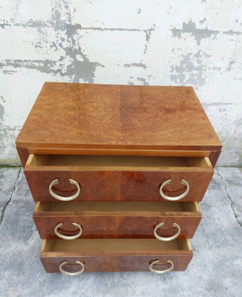 Art Deco Period Chest Of Drawers 1930s In Walnut, 3 Drawers -photo-4
