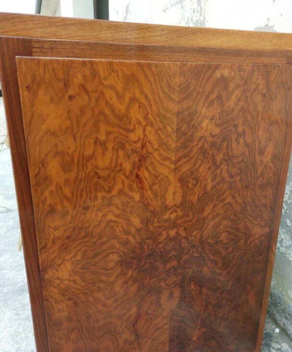 Art Deco Period Chest Of Drawers 1930s In Walnut, 3 Drawers -photo-7