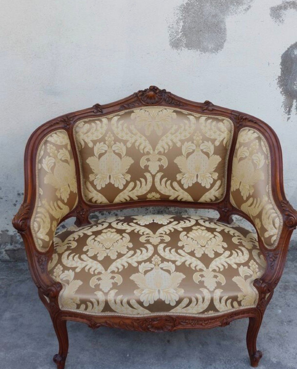 Fauteuil Bergère Louis XV En Noyer Sculpté 19éme -photo-2