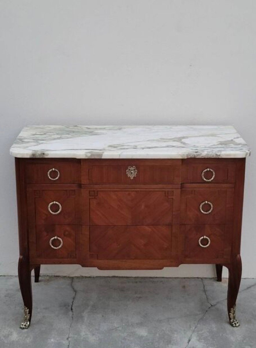 Louis XV Louis XVI Transitional Commode In Marquetry And Rosewood 19th -photo-2