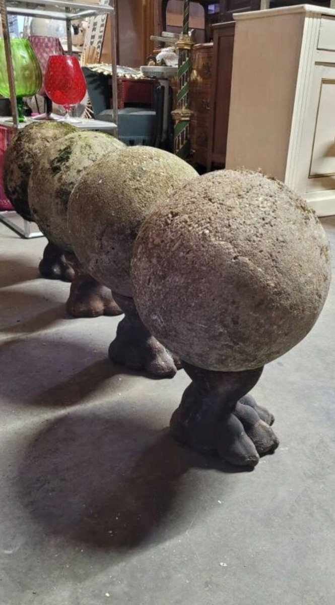 Cast Iron Lion Paw Feet With Old Garden Concrete Balls -photo-6