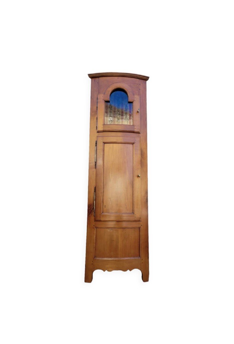 Encoignure Armoire d'Angle Vitré En Merisier Ancienne 1900s-photo-2