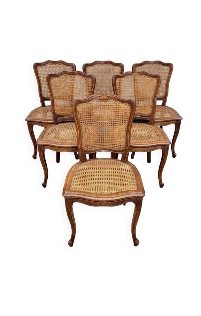 Set Of 6 Old Louis XV Style Cane Chairs -photo-2