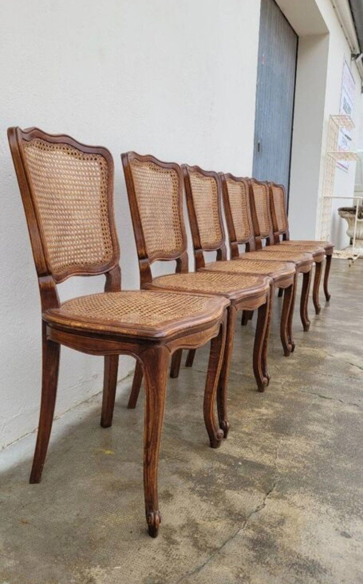 Set Of 6 Old Louis XV Style Cane Chairs -photo-3