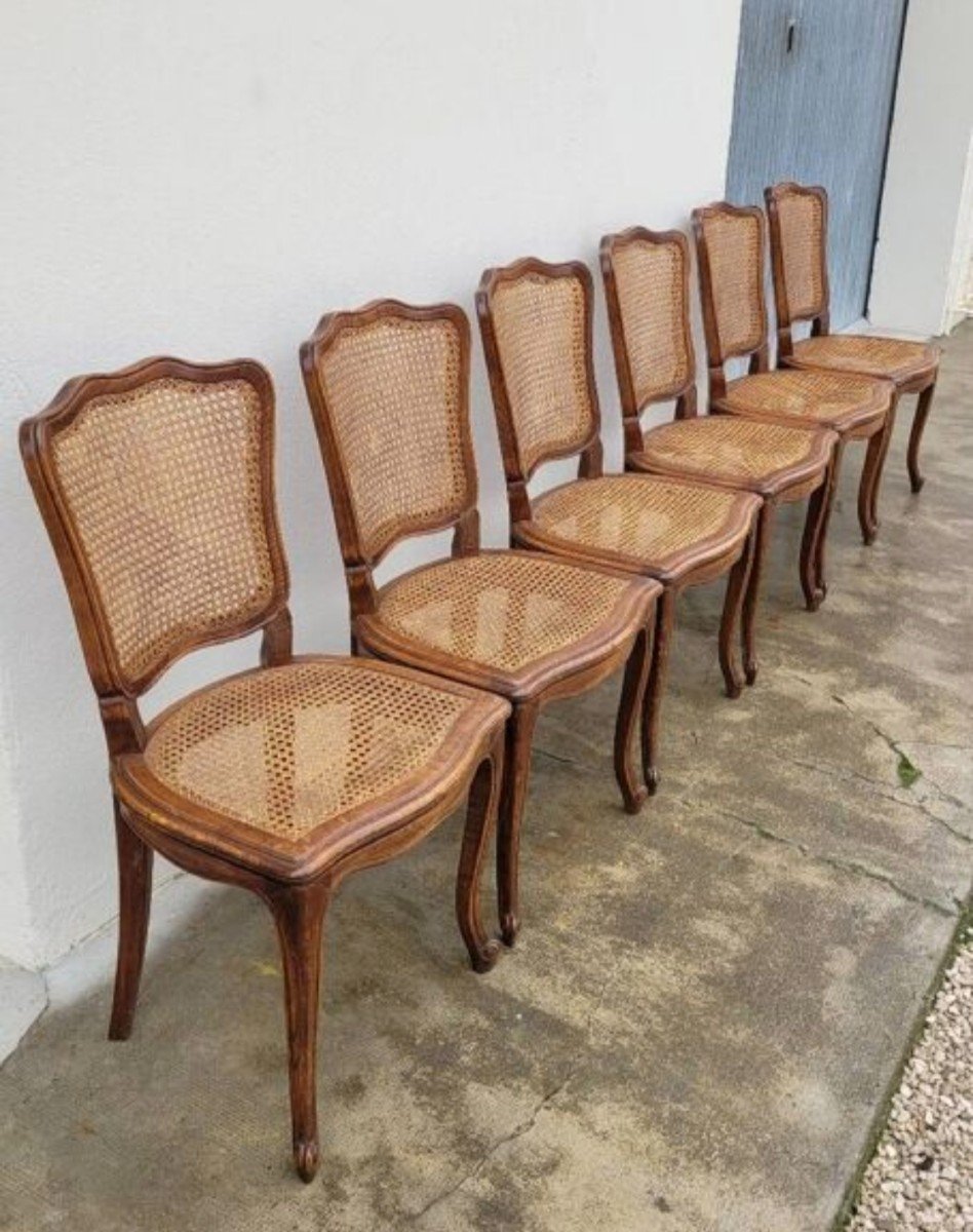 Set Of 6 Old Louis XV Style Cane Chairs -photo-4