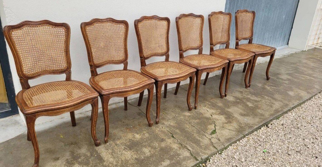 Set Of 6 Old Louis XV Style Cane Chairs -photo-6