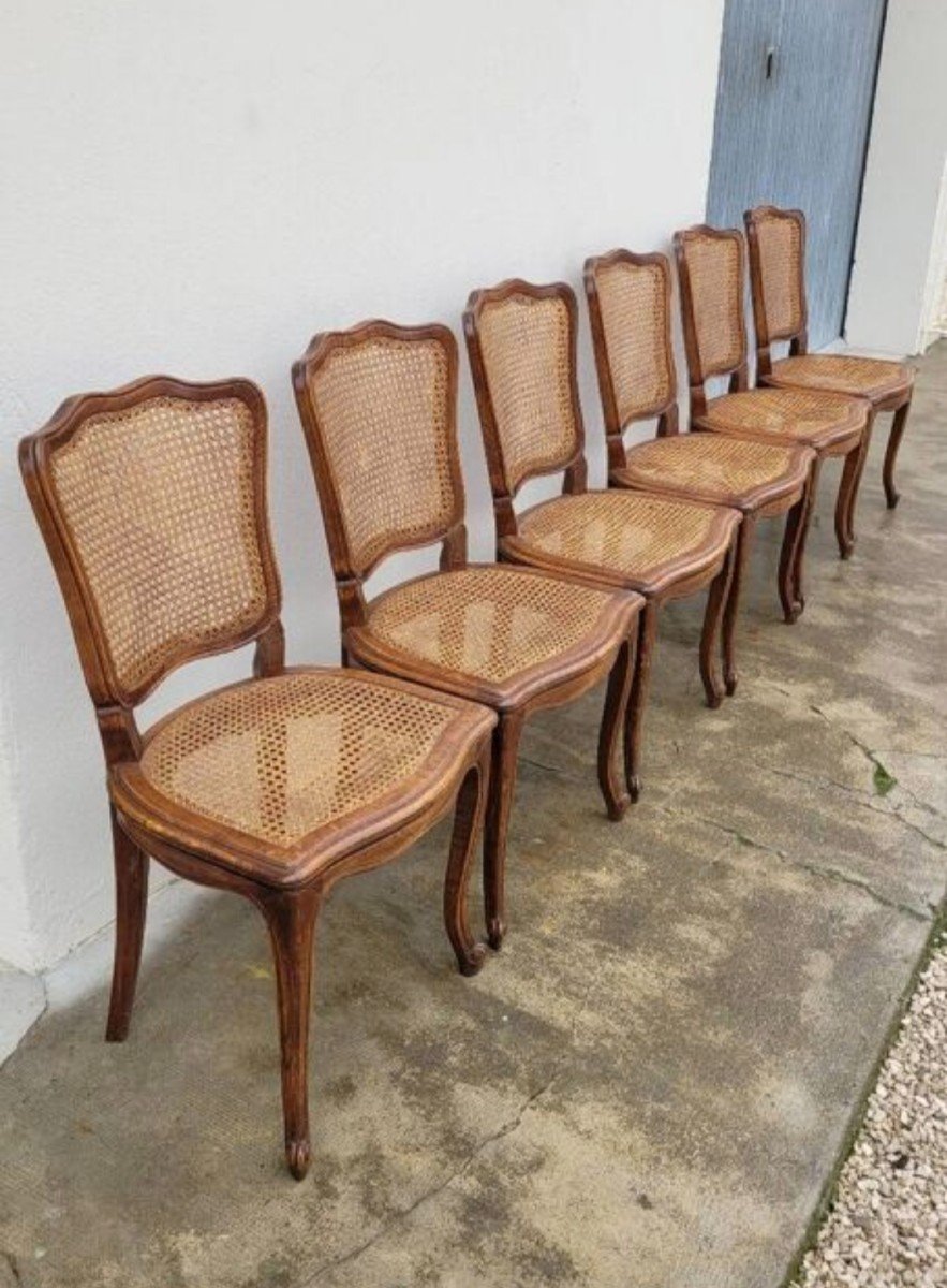 Set Of 6 Old Louis XV Style Cane Chairs -photo-7