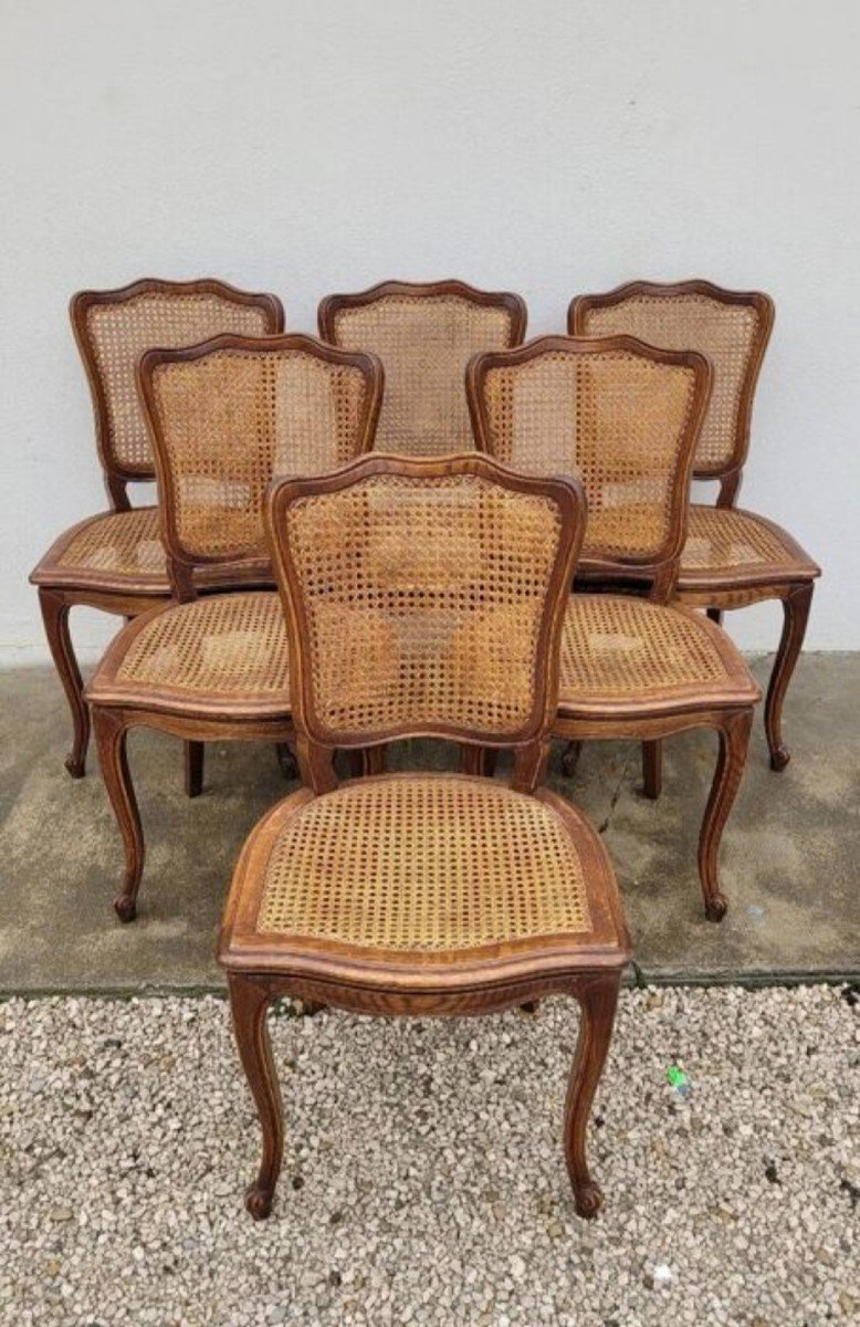 Set Of 6 Old Louis XV Style Cane Chairs 